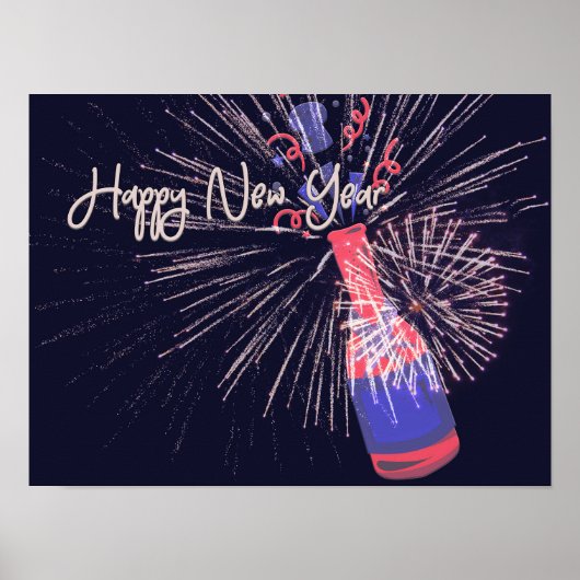Poster Bonne année Feu d'artifice Champagne (Devant)