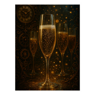 Poster Bonne année glamour Steampunk Champagne
