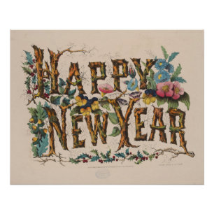 Poster Bonne Année, Impression Vintage Currier & Ives