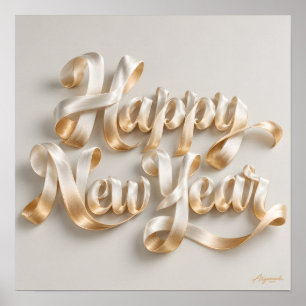Poster Bonne Année lettrage ruban de soie