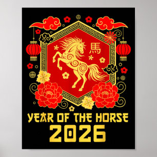 Poster Bonne année lunaire chinoise du cheval 2026 zod