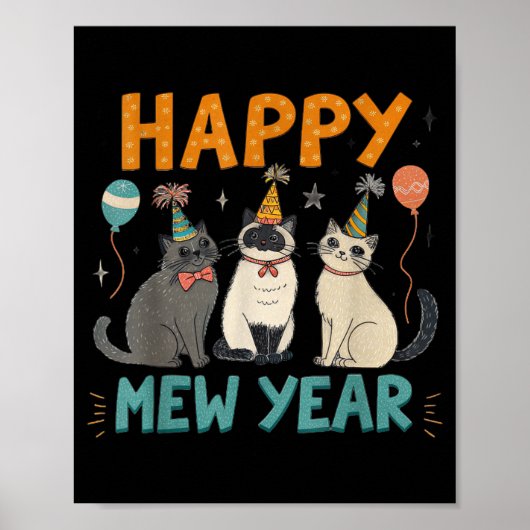 Poster Bonne année Mew Fête des chats (Devant)