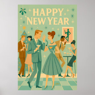 Poster Bonne année milieu du siècle La danse du Martini