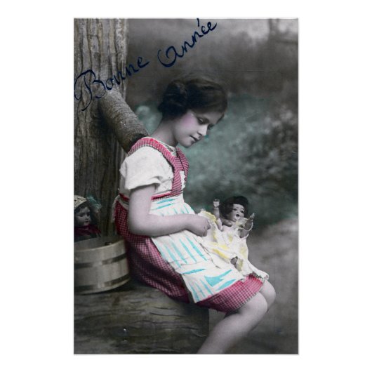 Poster Bonne Année Vintage fille avec dollar (Devant)