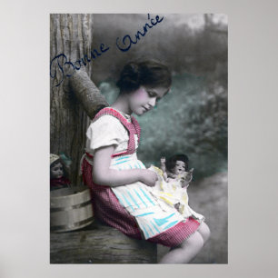 Poster Bonne Année Vintage fille avec dollar