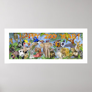Poster Bonne année Zoo Animaux Enfants Mur Art Imprimer
