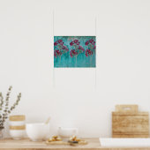 Poster Bonne chance Belle Trois Fleurs Maroon sur Bleu (Cuisine)