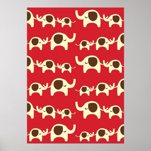 Poster Bonne chance éléphants cerise rouge mignon motif n (Devant)