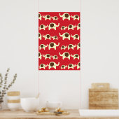 Poster Bonne chance éléphants cerise rouge mignon motif n (Cuisine)