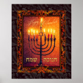 Poster Bonne Chanukah Menorah Orange Rouge Baroque Peintu (Devant)