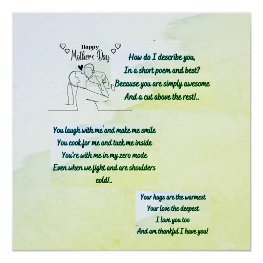 Poster Bonne fête des mères avec un poème original (Devant)