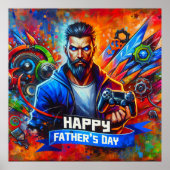 Poster Bonne Fête des pères papa Gamer | (Devant)