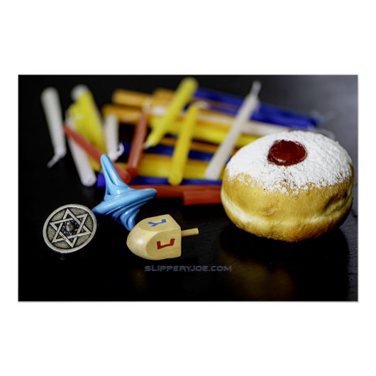 Poster Bonne Hanoukka Star de David menorah Dreidel Slipp (Devant)