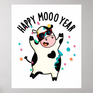 Poster Bonne Moo Année Funny Cow Pun