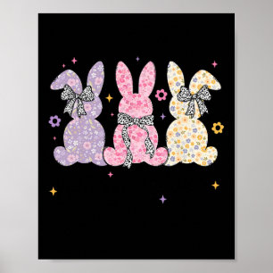 Poster Bonne Pâques mignonne Bunny Coquette Bow Femmes En