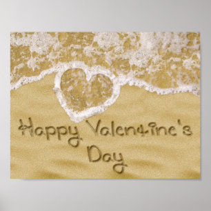 Poster "Bonne Saint Valentin" Coeur écrit dans le sable