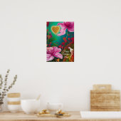 Poster Bonne Saint Valentin - Fleurs et Coeurs roses (Cuisine)