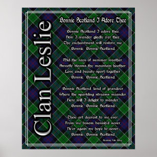Poster Bonnie Ecosse Je Adore Le Clan Leslie Tartan
