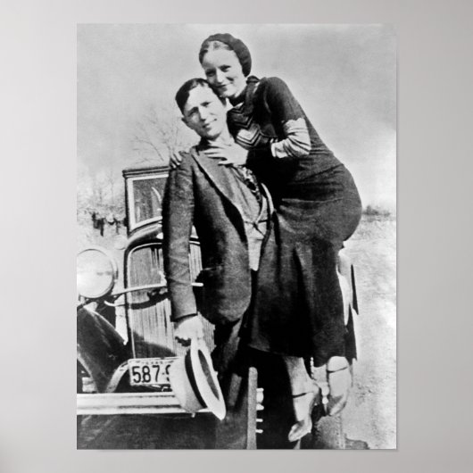 Poster Bonnie et Clyde avec leur voiture - Vers 1934 (Devant)