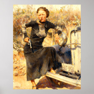 Poster Bonnie Parker fumant un cigare 1933 peinture IA