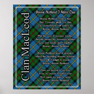 Poster Bonnie Scotland J'Adore Le Clan MacLeod Tartan