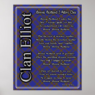 Poster Bonnie Scotland Je Adore Le Clan Elliot Tartan