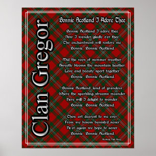 Poster Bonnie Scotland Je Adore Le Clan Gregor Tartan