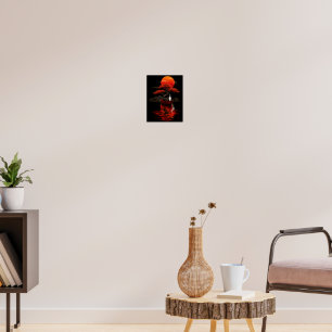Poster Bonsaï Coucher de Soleil Cramoisi – Paysage Zen Ja