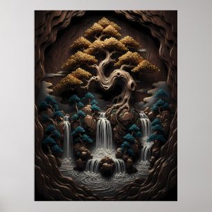 Poster Bonsaï Doré : Une Retraite Sérène en Forêt