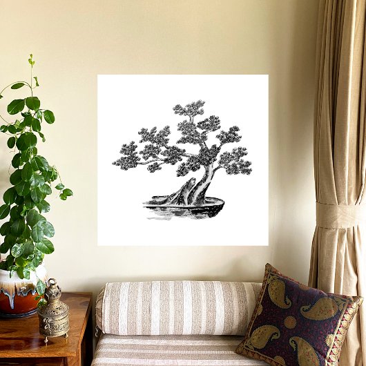 Poster Bonsai - Style chinois - noir et blanc