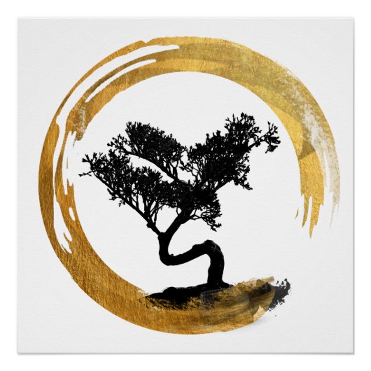 Poster Bonsai Tree. Cercle Zen Enso. Aquarelle (Devant)