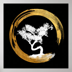 Poster Bonsai Tree. Zen Enso Circl. Feng Shui Calligraphi