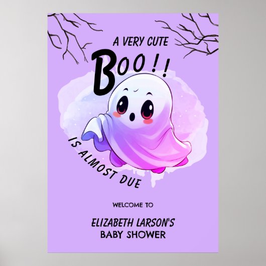 Poster Boo Baby shower Halloween violet à thème mignon fê (Devant)