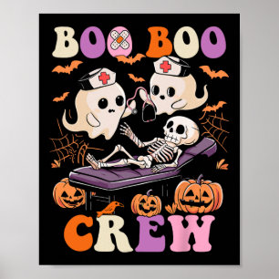 Poster Boo Crew Nurse Halloween Ghost Skeleton Nurses Rn