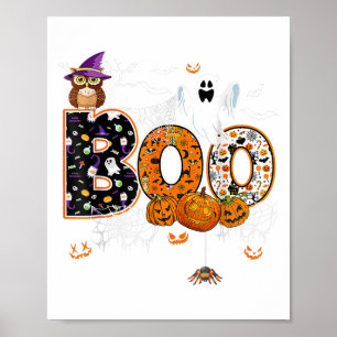 Poster Boo Déplaisant Owl Citrouille Ghost Halloween Homm
