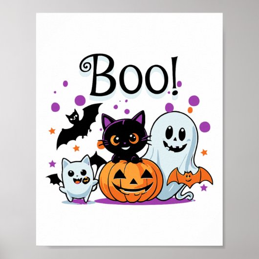 Poster Boo Ghost Citrouille Chat et chauves-souris Hallow (Devant)