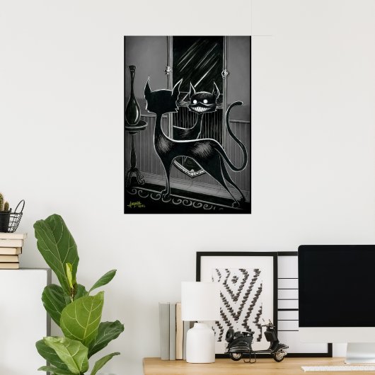 Poster Boo Kitty regarde dans un miroir sombre (Bureau à domicile)
