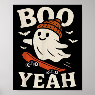 Poster Boo Ouais Drôle Fantôme Dans Beanie Skateboard Hal