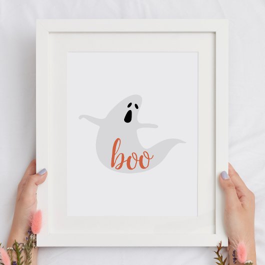 Poster Boo. Un joli fantôme orange blanc. Fête des enfant