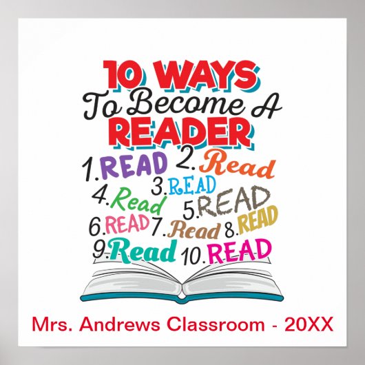 Poster Book Lover 10 Ways to Become a Reader (Devant)