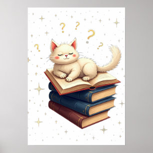 Poster Booktok Chat Cosmique Lisant dans l'Espace Constel