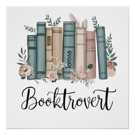 Poster Booktrovert personalized watercolor books on shelf (Devant)