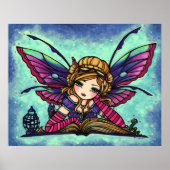 Poster Bookworm Fairy Library Imaginaire Art par Hannah L (Devant)