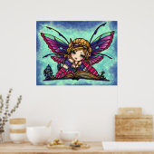 Poster Bookworm Fairy Library Imaginaire Art par Hannah L (Cuisine)