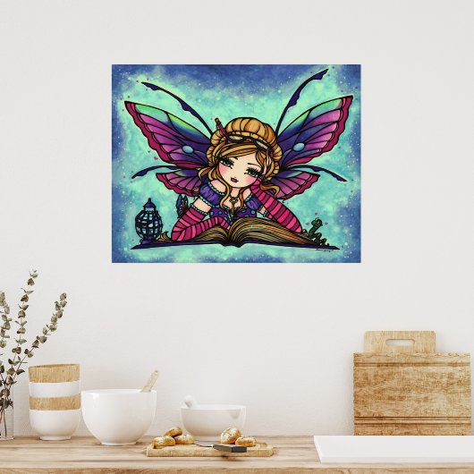 Poster Bookworm Fairy Library Imaginaire Art par Hannah L (Cuisine)