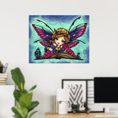 Poster Bookworm Fairy Library Imaginaire Art par Hannah L (Bureau à domicile)