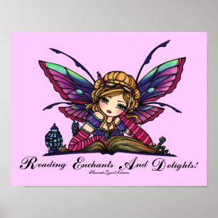 Poster Bookworm Fairy "READ" Bibliothèque Imaginaire livr