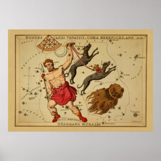 Poster Boötes - Image de la carte astronomique Vintage (Devant)