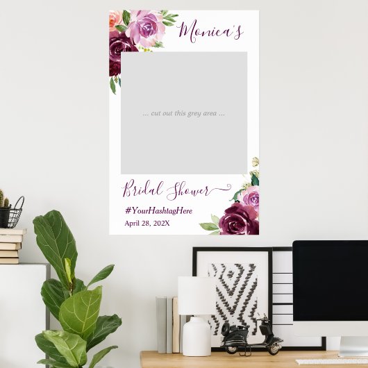 Poster Booth Photo de Mariage Chic Floral Amour Violet (Bureau à domicile)