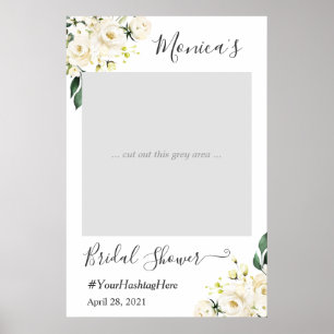 Poster Booth Photo de Mariage Floral Rose Blanche Ivoire
